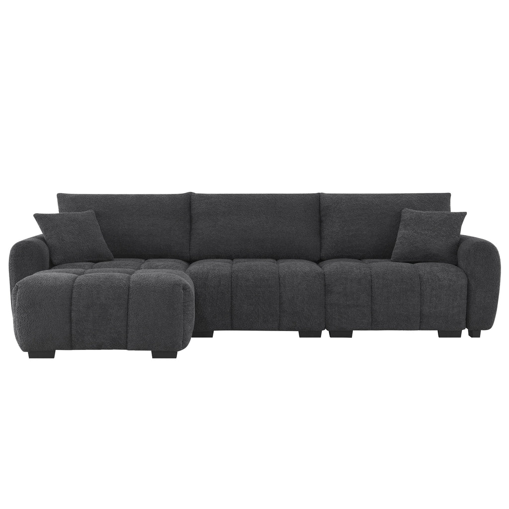 [VIDEO] 110' Modular Sectional Sofa, L Shape with Extra-large Seat, Pull-line Design, Movable Ottoman, High Density Foam, Free Combination, Sturdy Metal&Wood Frame, Boucle Fabric, 3 Colors