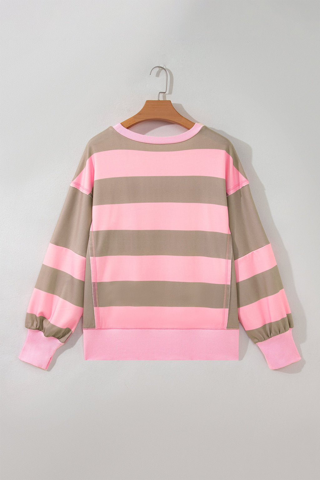 Plus Size Stripe Raw Seam Drop Shoulder Sweatshirt