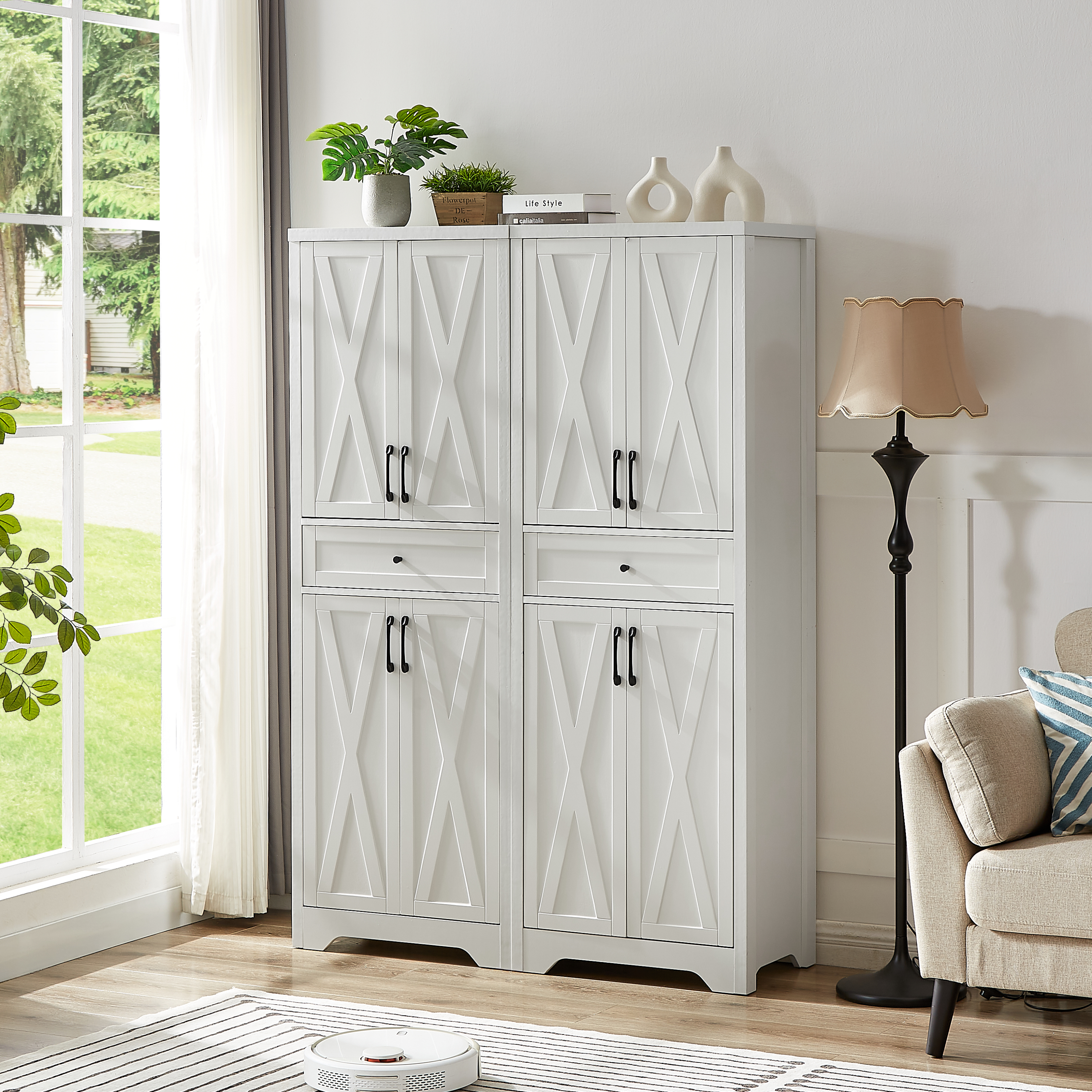 68'high living room sideboard, multi-functional combination TV cabinet sideboard, large capacity storage cabinet, can be used in living room, bedroom,office area, white, 23.7''L x 15.0''W x 68''H.