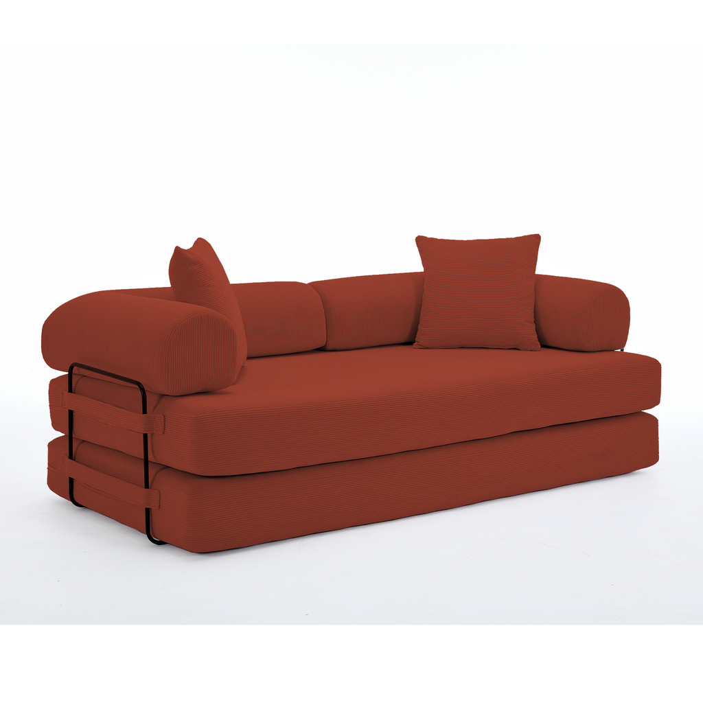 [NEW ARRIVED] [VIDEO PROVIDED] 78.5' Folding Convertible Out Sleeper Sofa Bed,5-in-1 DIY Combination Convertible  Sofa, 3 seat, Folding Sleeper Sofa, King Size , Bedroom,Apartment,Corduroy,Ancora Red