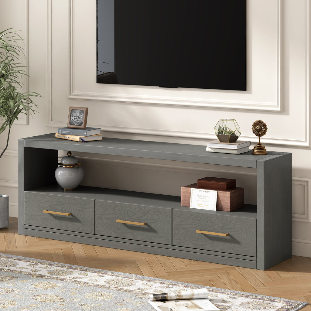 Mirod Stylish TV Stand with Ample Storage,Classic Design with Three Drawers and Spacious Surface,Minimalist Metal Handles,Versatile as TV Console or Side Cabinet