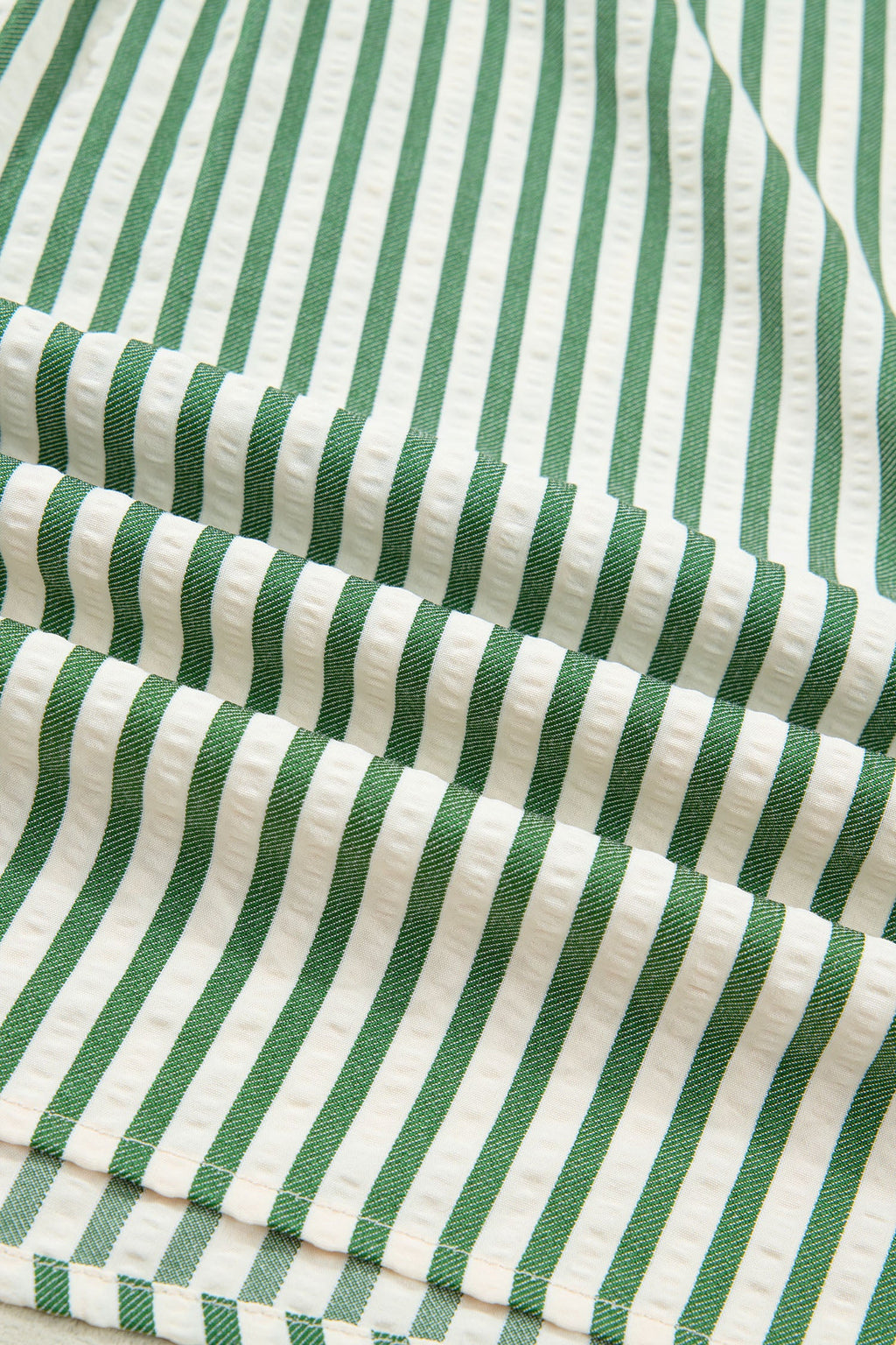 Stripe Collared V-Neck Bubble Sleeve Blouse
