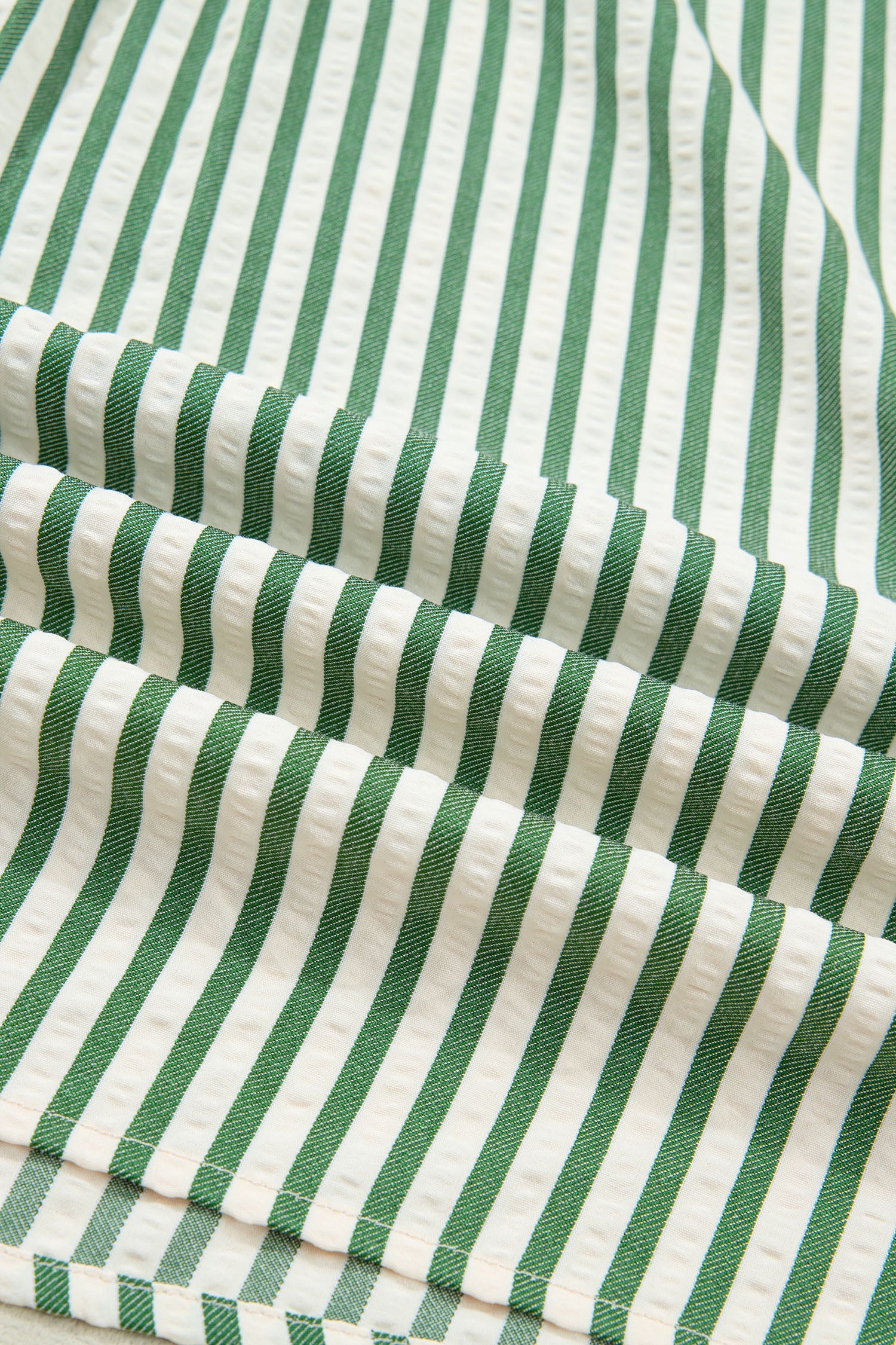 Stripe Collared V-Neck Bubble Sleeve Blouse