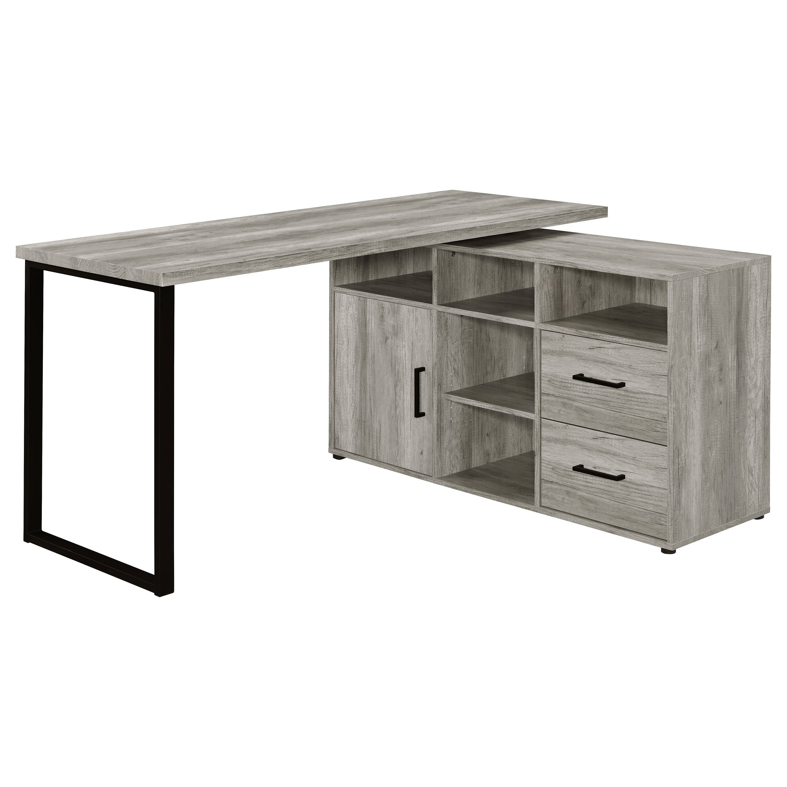 Corrado Grey Driftwood L-shape Office Desk with Storage