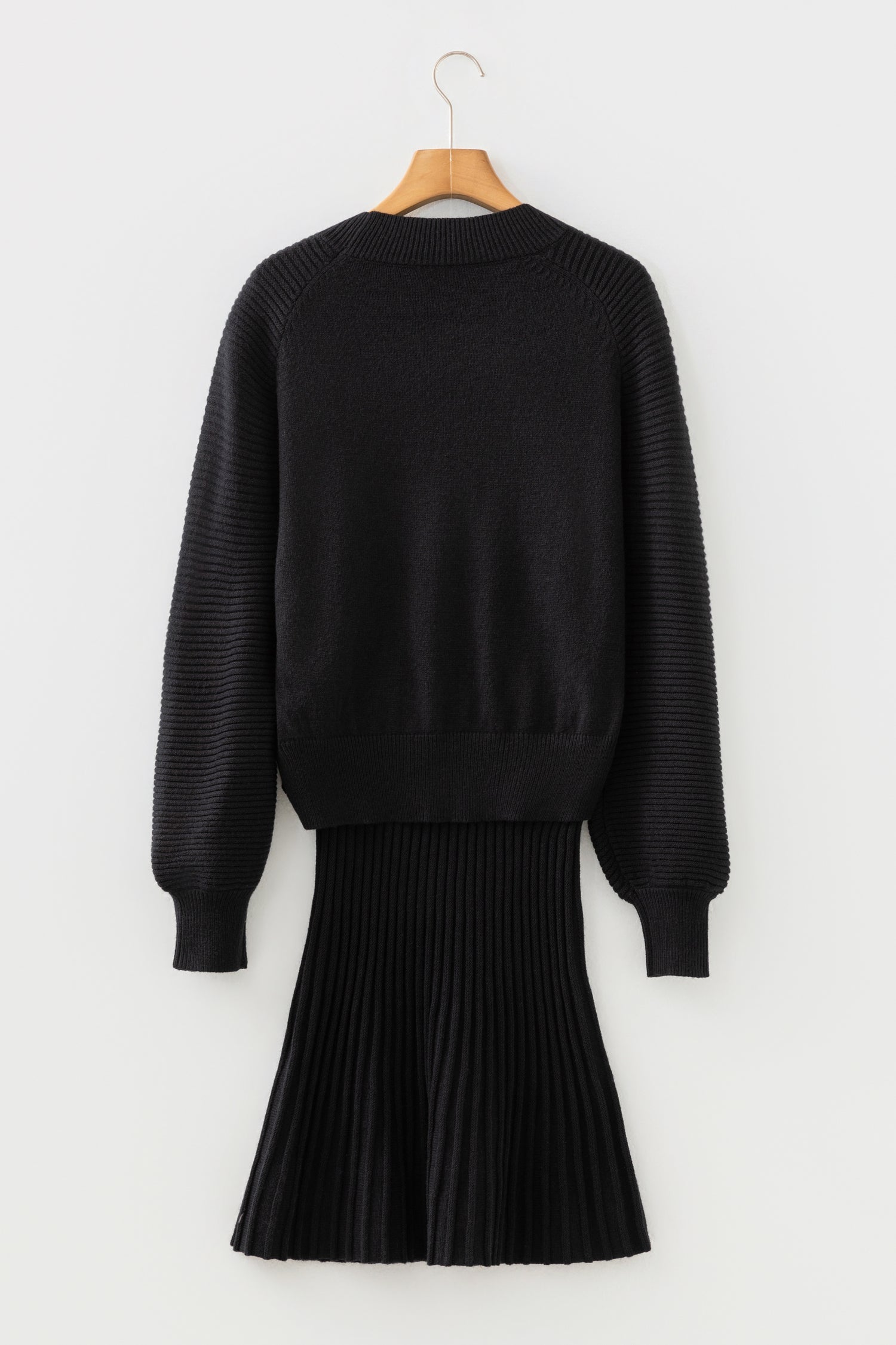Solid High Neck Sweater and Pleated Mini Skirt Set