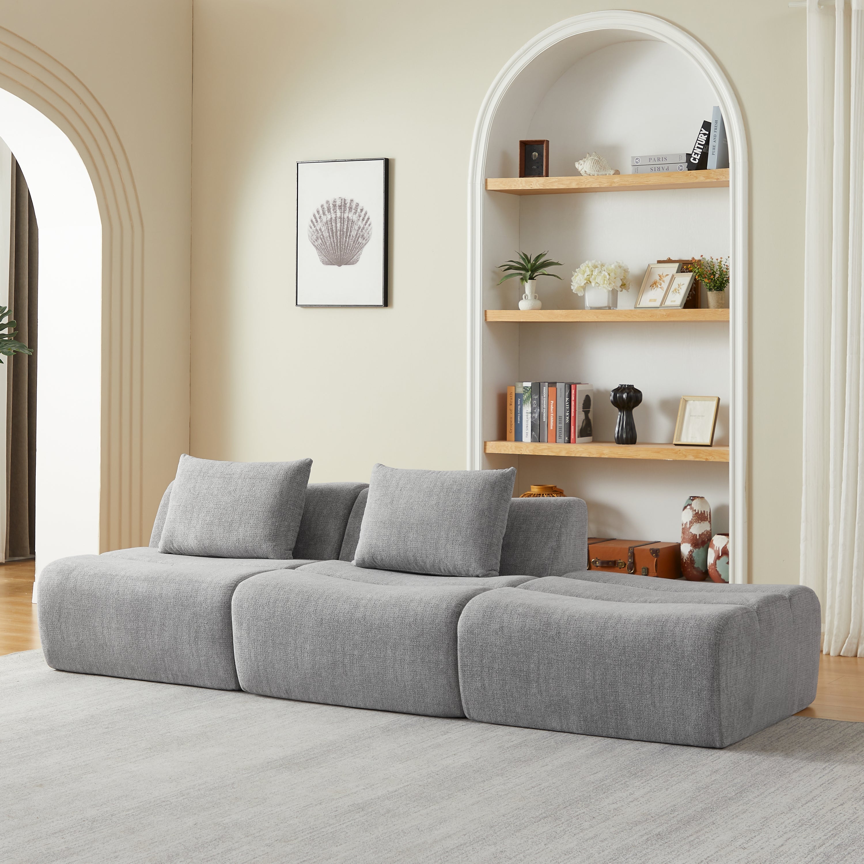 Oversized 3 Seater Compressed Sofa with Chenille Fabric, No Assembly, Space-Saving for Living Room, Apartment