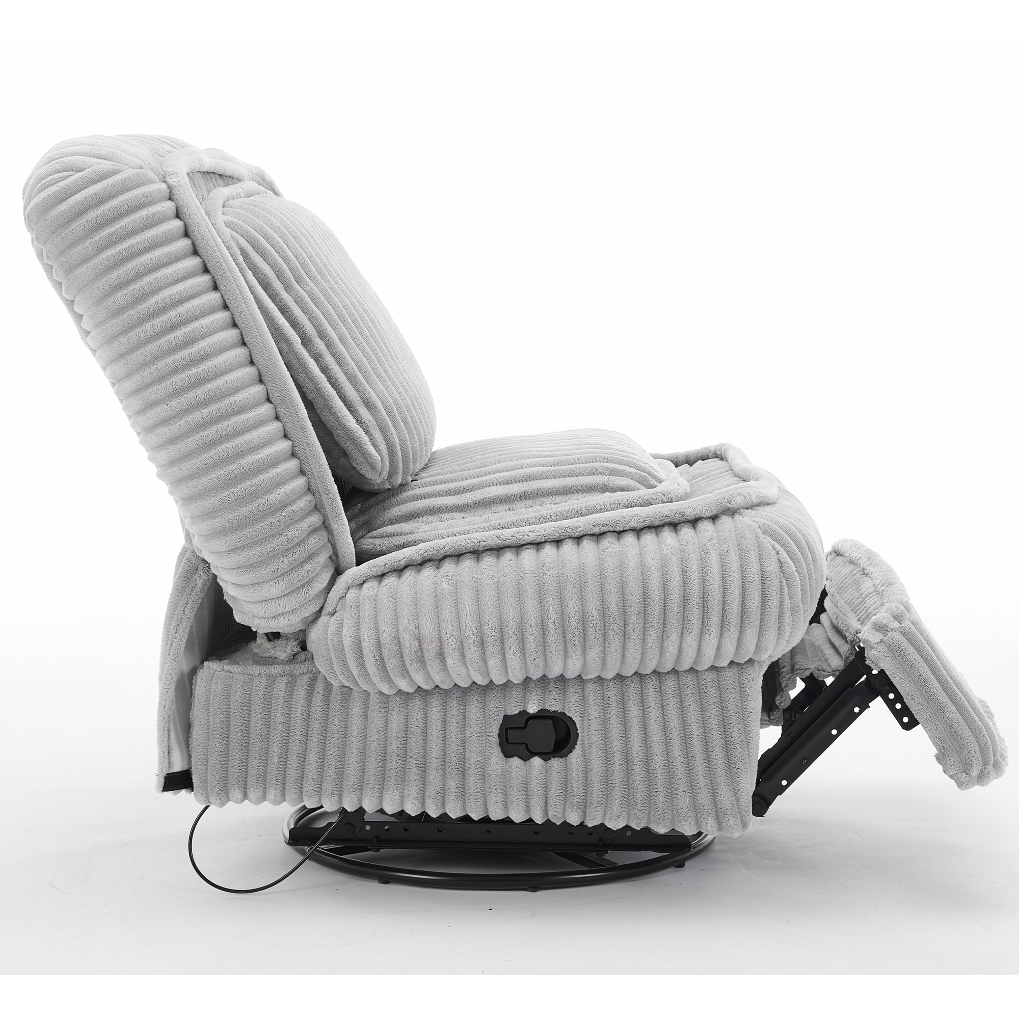 [NEW ARRIVED] 360° Swivel Rocking Single Sofa,Recliner Sofa, Manual Glider Rocking Armless Chair,Living Room Office, With Adjustable Backrest and Footrest and pillows, Small Spaces,Corduroy , Gray