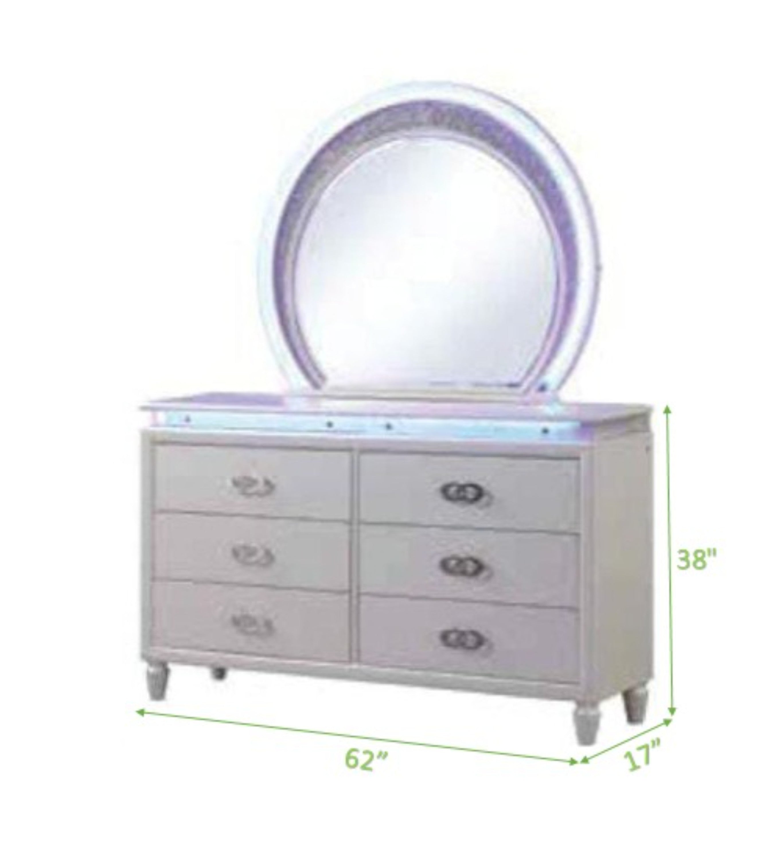 Queen 5 Pc LED Bedroom Set Made with Wood in Milky White