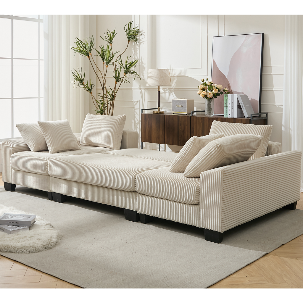 [NEW ARRIVED] [VIDEO PROVIDED] 114' Sleeper Sofa,U Shaped Sofa , Pull Out Bed,Convertible Oversize 2 in 1 Sleeper Sofa, Living Room,Upholstery Sofa Bed,Adjustable Sleeper Sofa,Corduroy,Beige