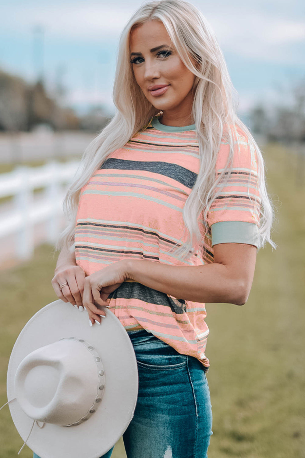 Stripe Short Sleeve Crew Neck T-Shirt