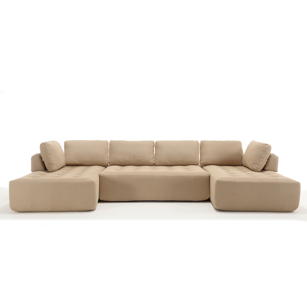[NEW ARRIVED] [VIDEO PROVIDED]138.5 'Modular Combination Sofa, U-shaped Sofa, Living Room, Apartment, Upholstered ,6-seat Sofa, Free Combination Sofa (Mesh Fabric), Breathable Fabric, Khaki