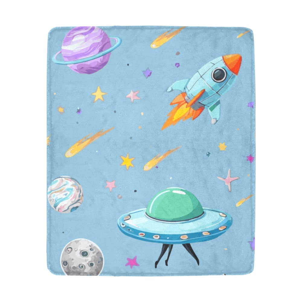Space Illustration with Rocket Ultra-Soft Micro Fleece Blanket 50" x 60" (Made in USA)
