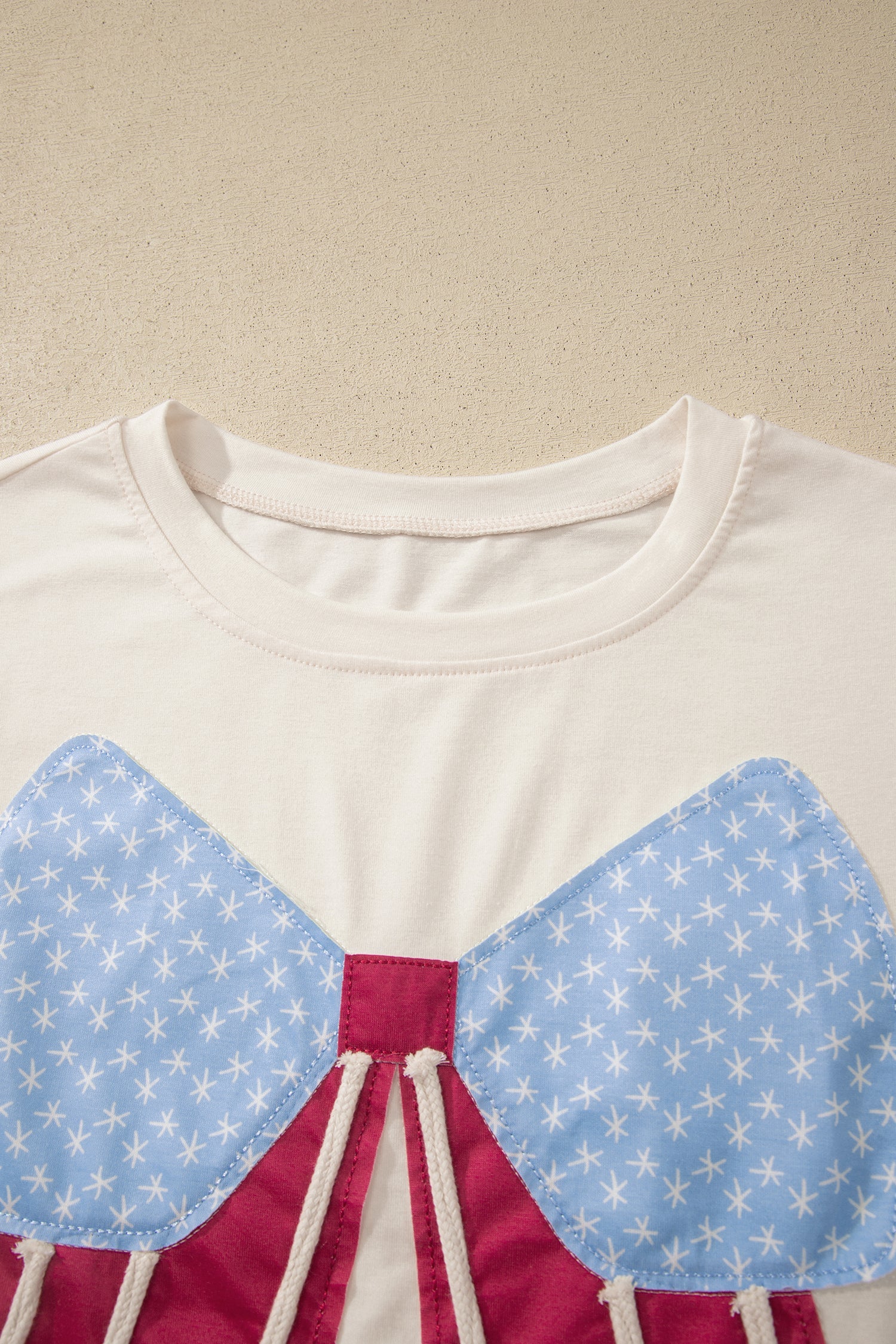 USA Flag Bow Patch Loose Knit T-Shirt