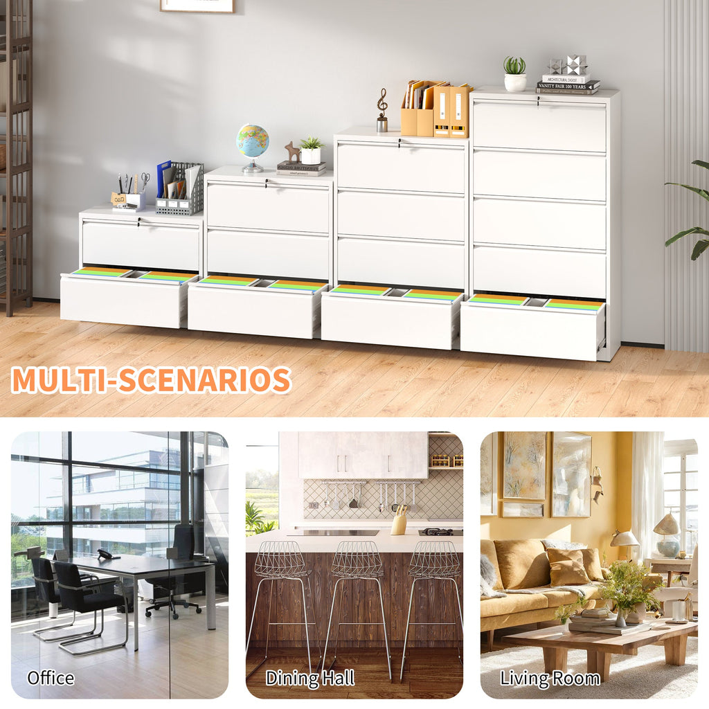 Modern 2-Drawer Steel Lateral File Cabinet with Lock, White Metal Filing Cabinet for Home Office Use