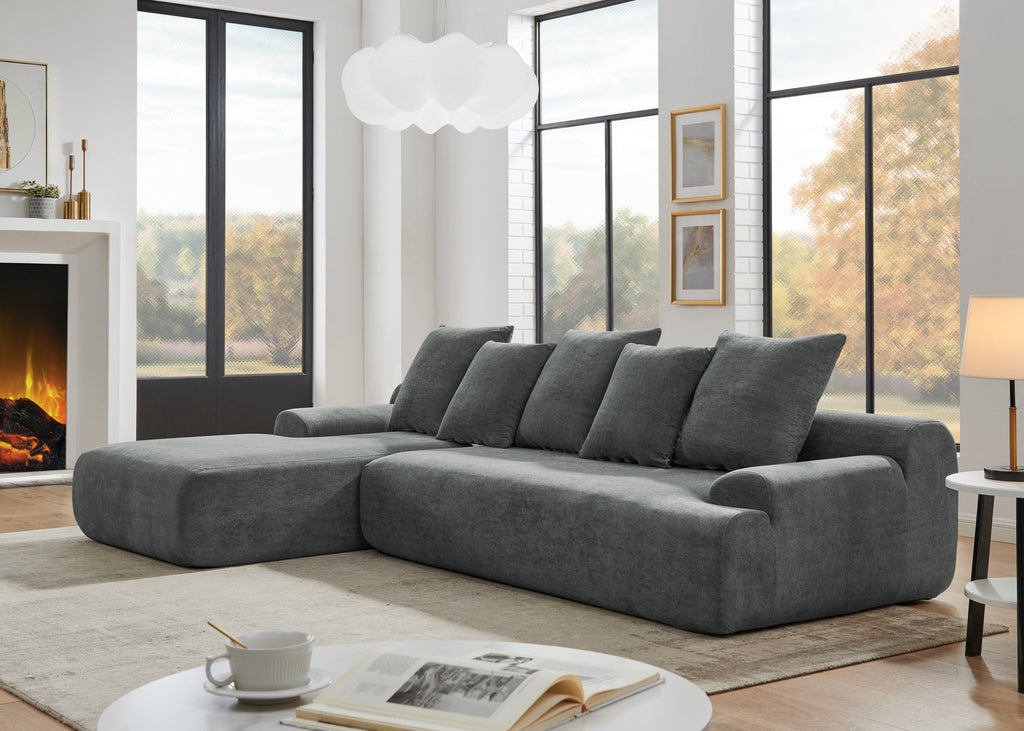 110.25x67'' Modern Upholstered L-Shape Sectional Sofa Couch, Modular Compressed Sofa with Free Combination for Living Room Bedroom, Melange Velvet, Grey