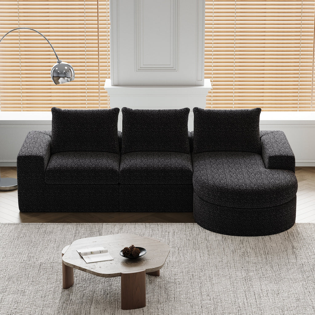 99-Inch Chenille Cloud Curved Sectional Sofa with Chaise, L-Shaped Modern Boneless Couch with Deep Seats, Chenille Sectional Sofa for Living Room and Bedroom, No Assembly Required