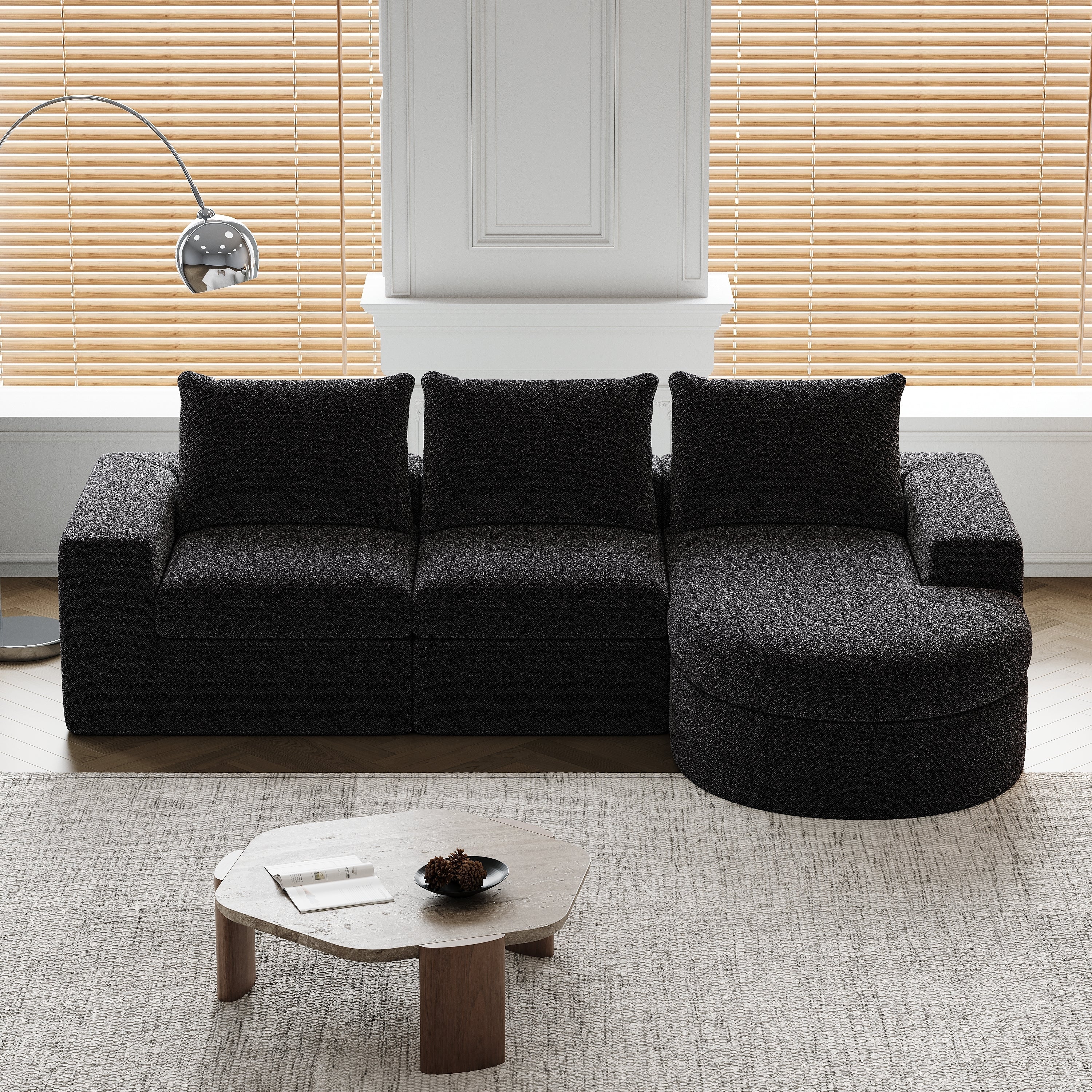 99-Inch Chenille Cloud Curved Sectional Sofa with Chaise, L-Shaped Modern Boneless Couch with Deep Seats, Chenille Sectional Sofa for Living Room and Bedroom, No Assembly Required