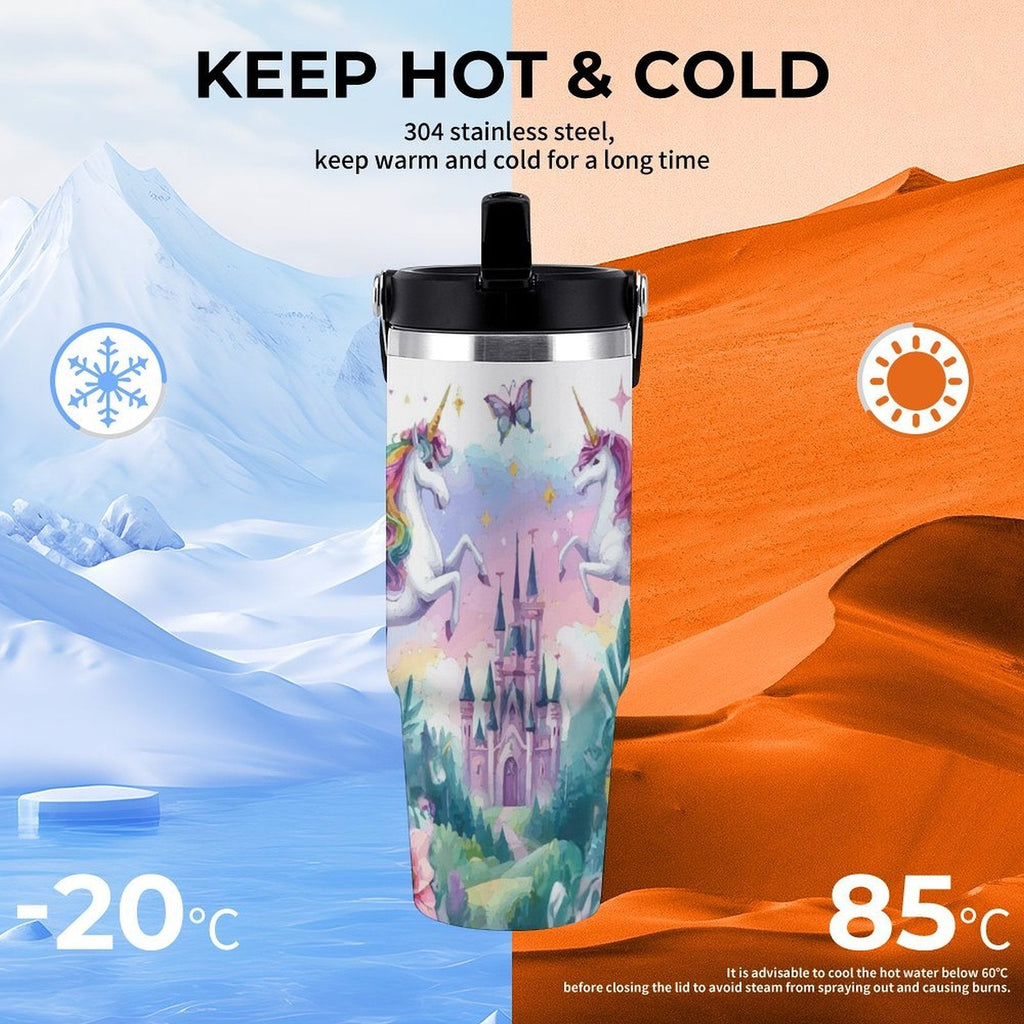 Purple Unicorn and Castle 30 oz Water Bottle Tumbler