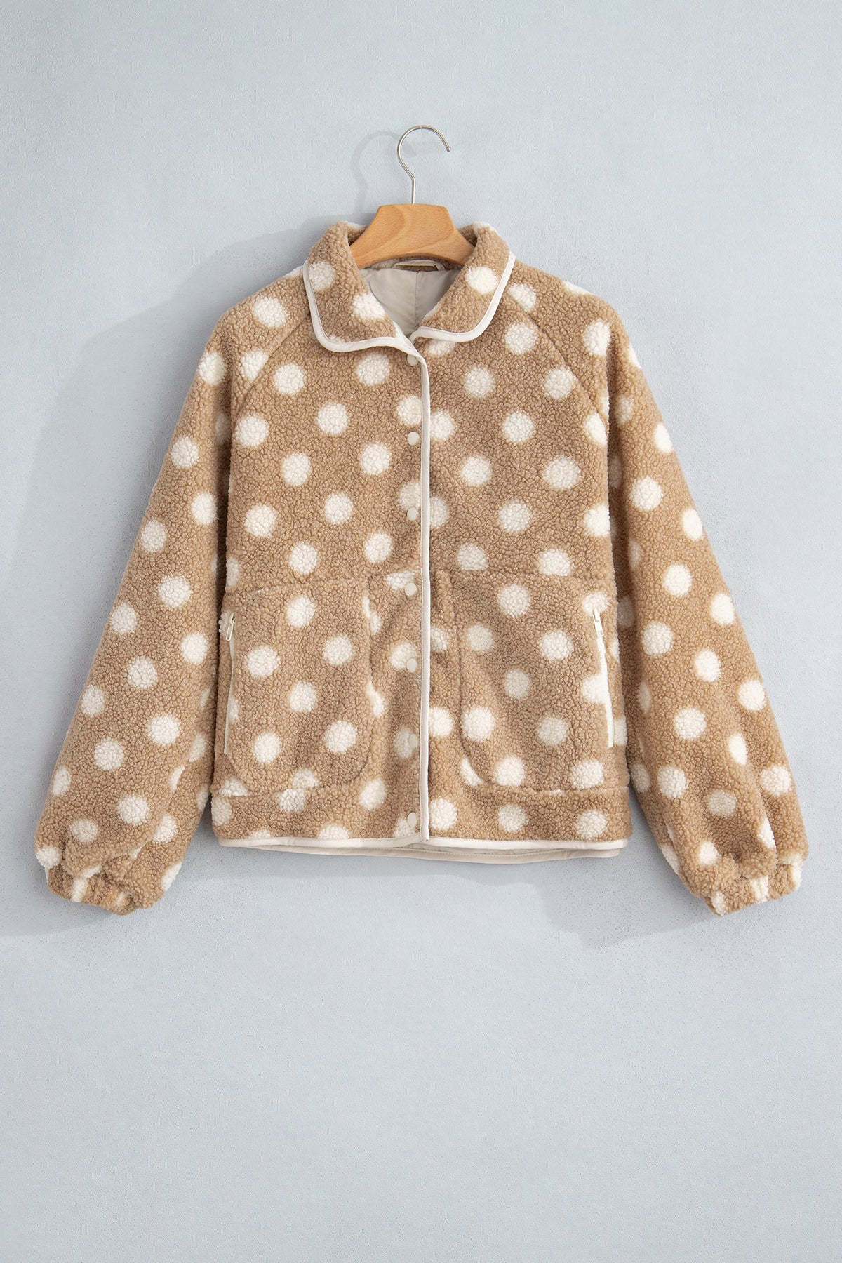 Polka Dot Fleece Zipped Pocket Button Up Jacket