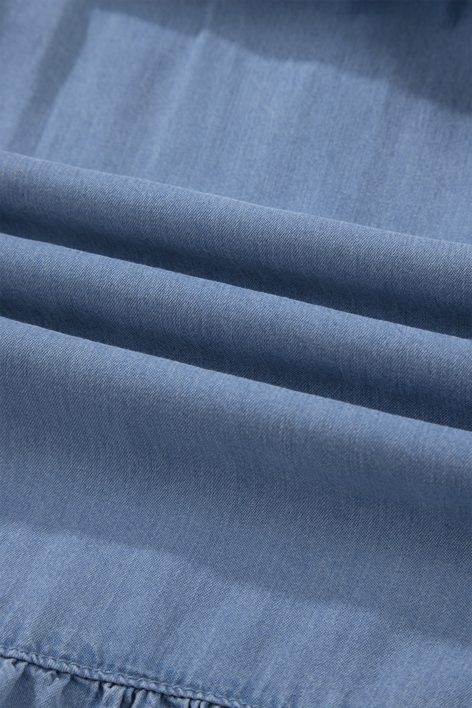 Denim Ruffle Tiered Flared Maxi Skirt