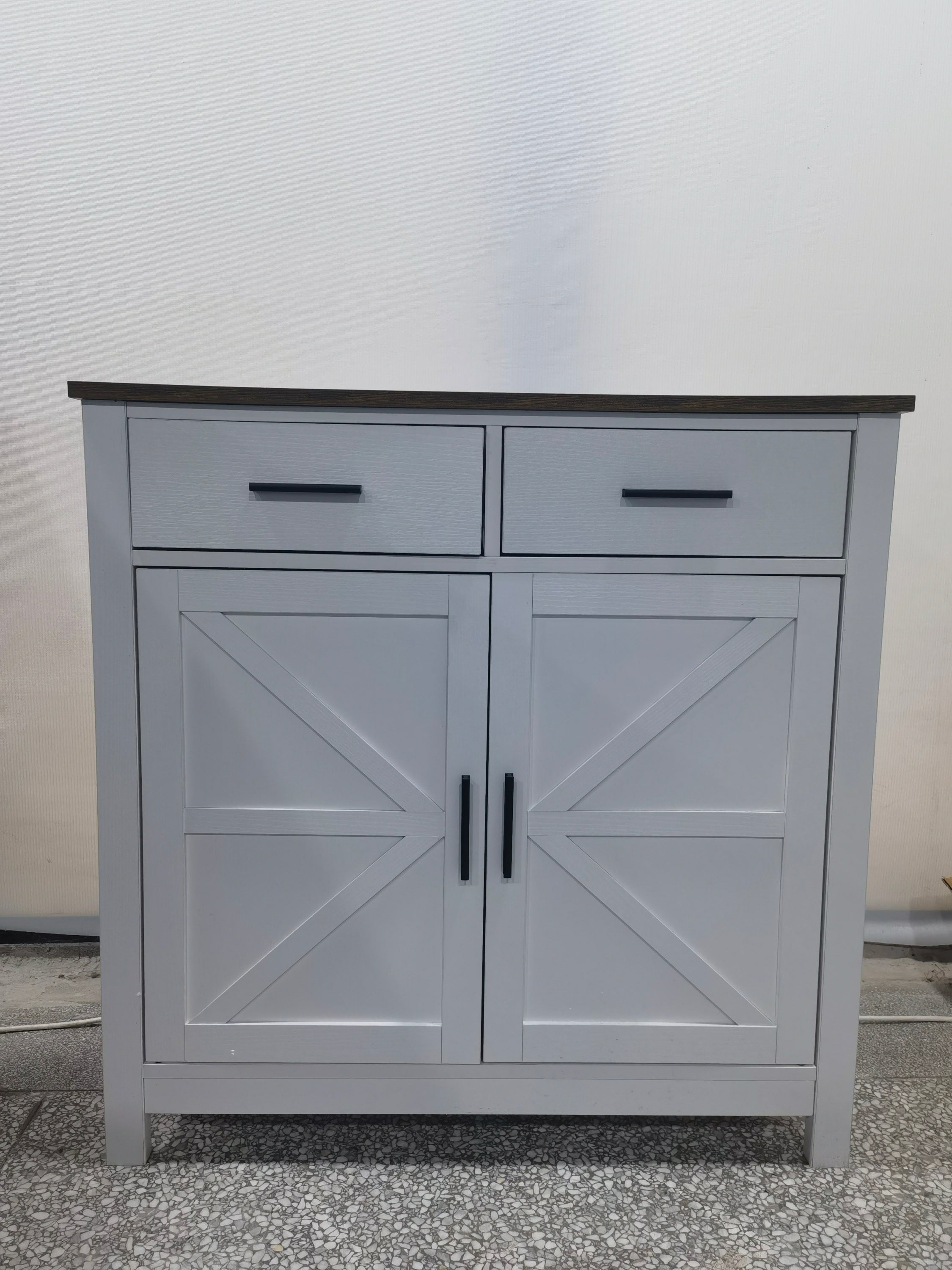 Kitchen Storage Cabinet, Modern Farmhouse Buffet Cabinet with Storage, Coffee Bar with 2 Drawers and 2 Doors, Floor Sideboard Buffet for Living Room, Dining Room, Bathroom,(Grey)