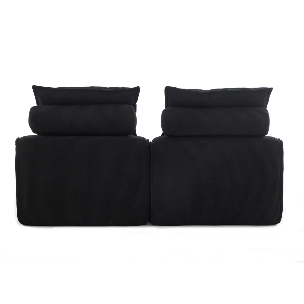 [NEW ARRIVED] [VIDEO PROVIDED]Modular Sofa,No Armrests,At will DIY,Soft Corduroy Fabric,Neck Pillow-Back Lounge Sofa Chair,Reading Nook, or Apartment Living, Lumbar Pillow,2 Seats,Upholstered,Black