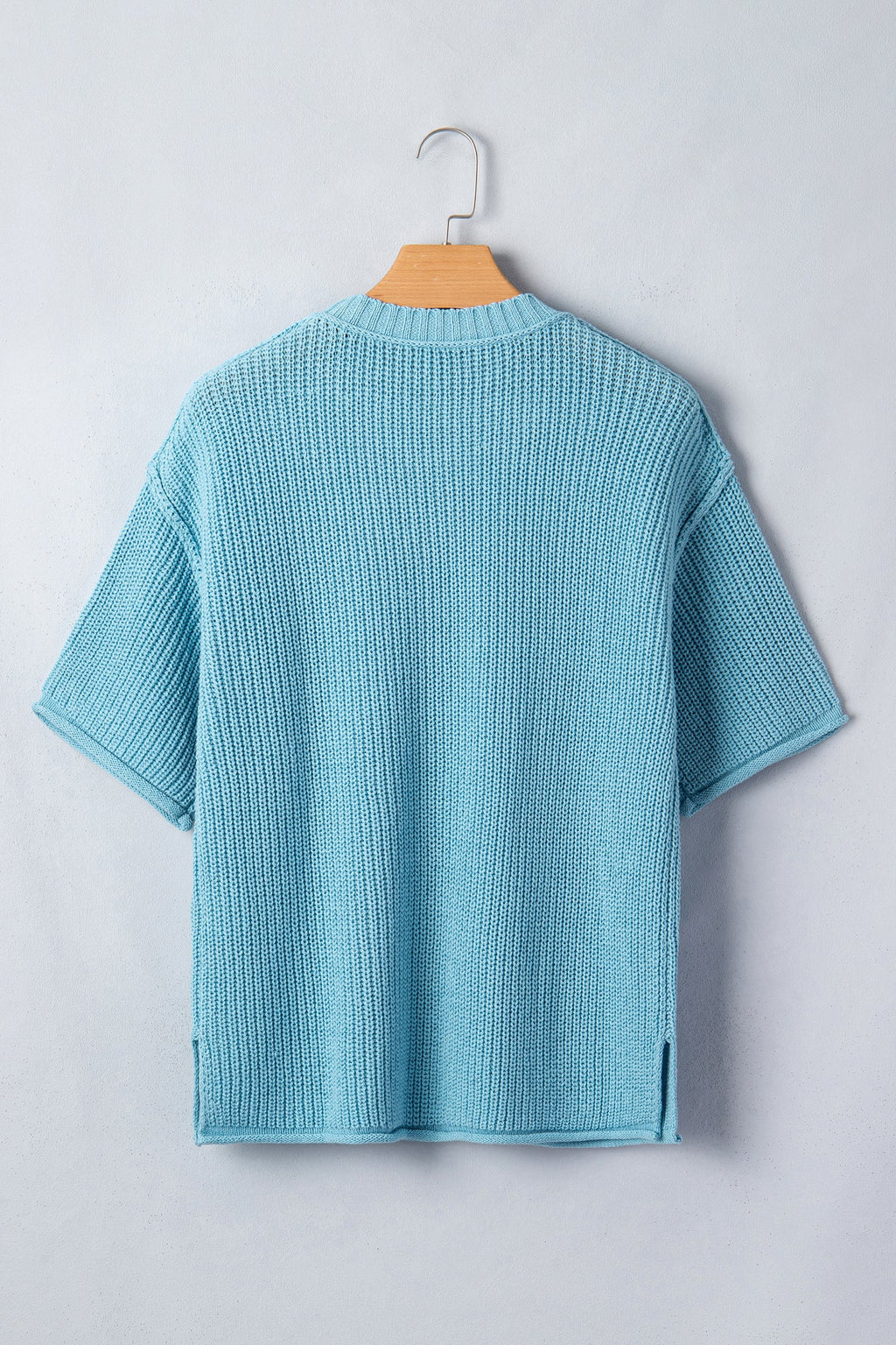 Solid Exposed Seam 3/4 Sleeve Loose Sweater