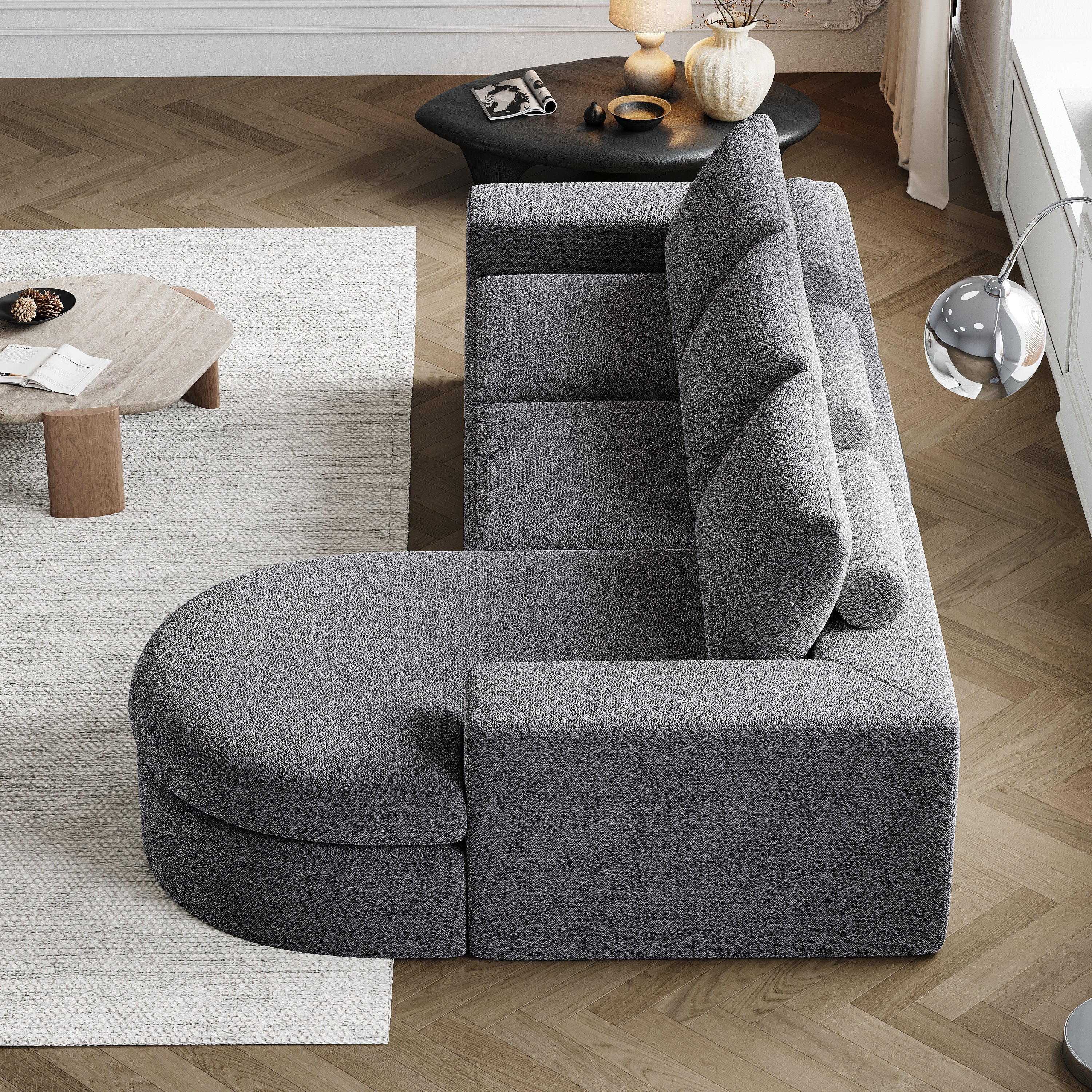 99-Inch Chenille Cloud Curved Sectional Sofa with Chaise, L-Shaped Modern Boneless Couch with Deep Seats, Chenille Sectional Sofa for Living Room and Bedroom, No Assembly Required