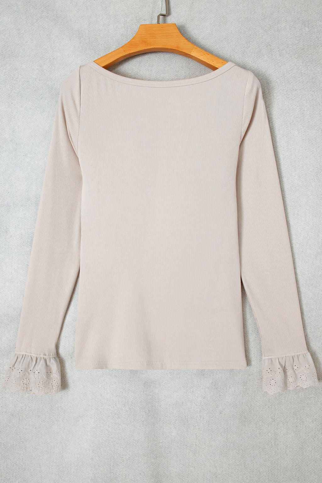 Lace Cuff Patchwork Round Neck Long Sleeve Top