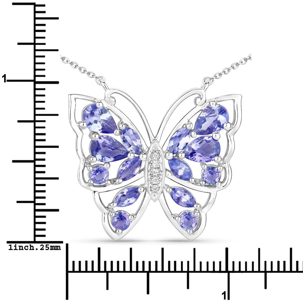 2.76 Carat Genuine Tanzanite and White Zircon .925 Sterling Silver Necklace