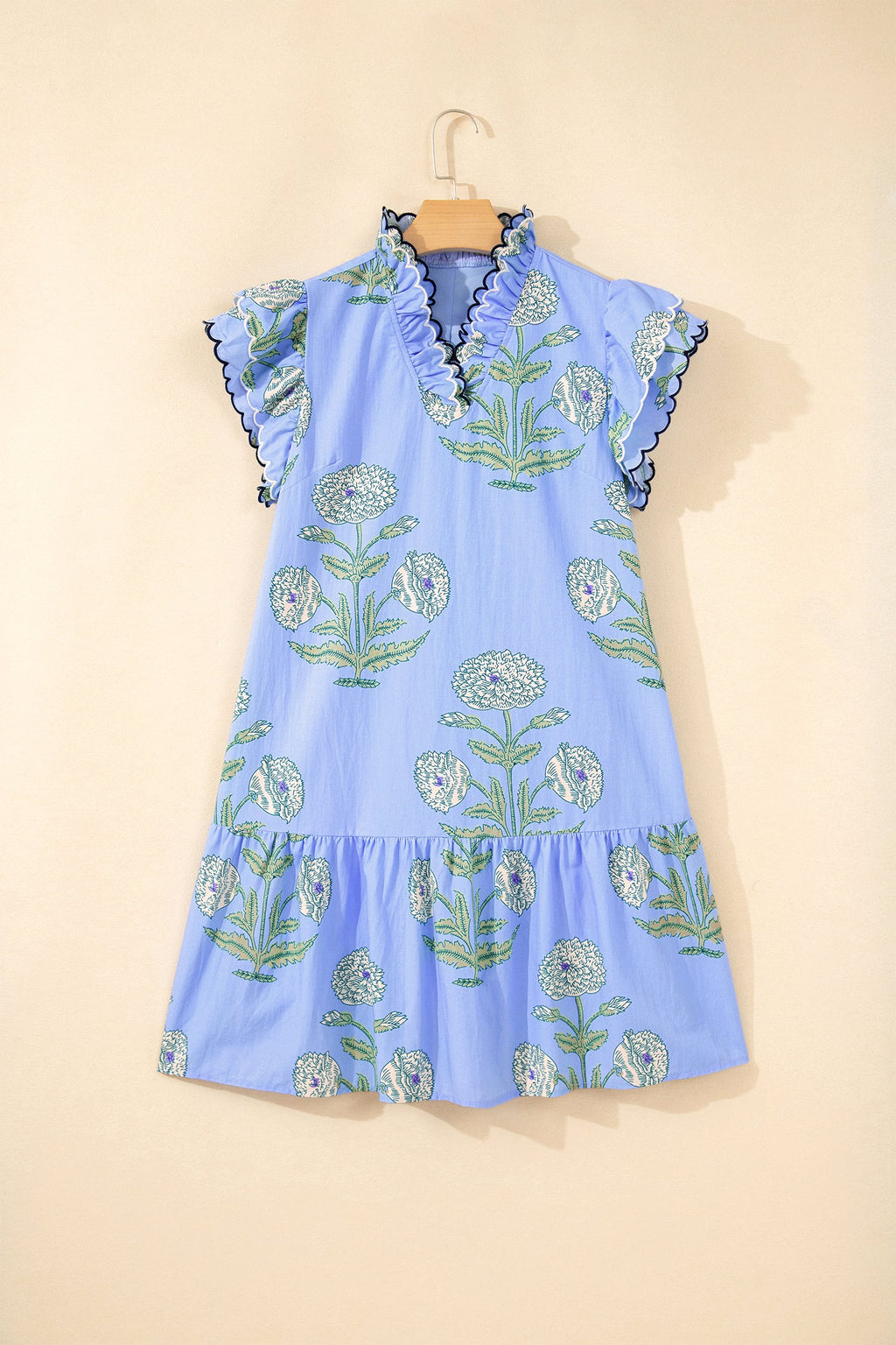 Floral Scalloped Embroidery Drop Waist Mini Dress