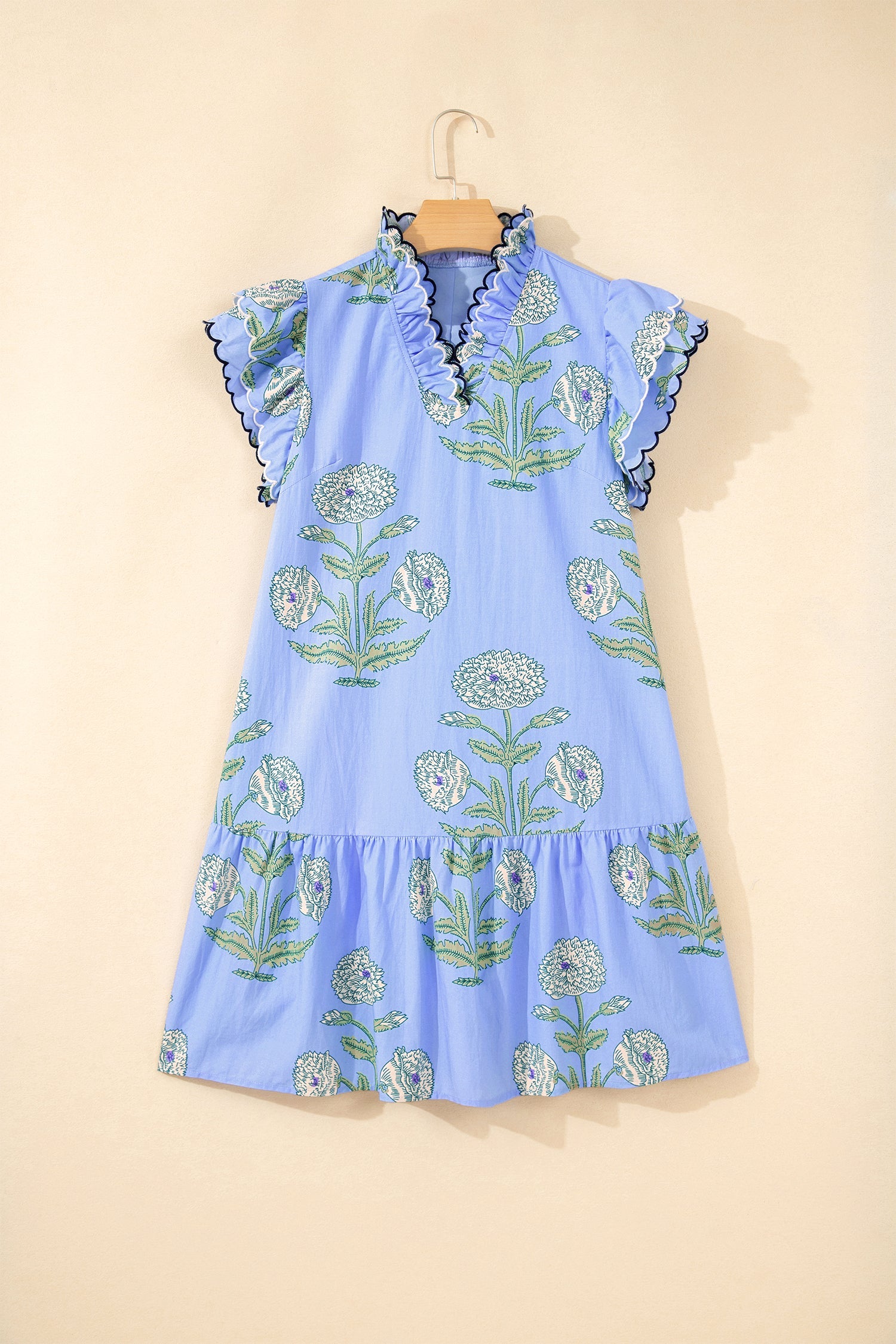 Floral Scalloped Embroidery Drop Waist Mini Dress