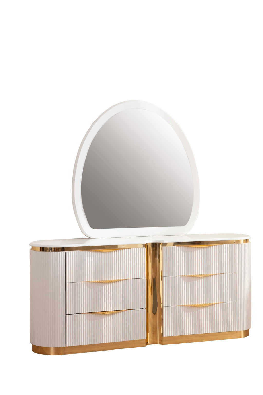 Gold Detailed Upholstery King 5-N Pc made with Wood in White(NJ INVENTORY)
