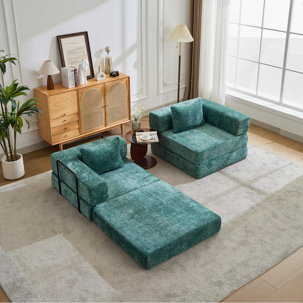 Compression Sofa,Convertible Floor Sofa Bed with Fixed-Shape Frame, Loveseats Boneless Modular Sectional Sofa,No Assembly Required,Chenille fabric,for Living Room Bedroom,Dark Green
