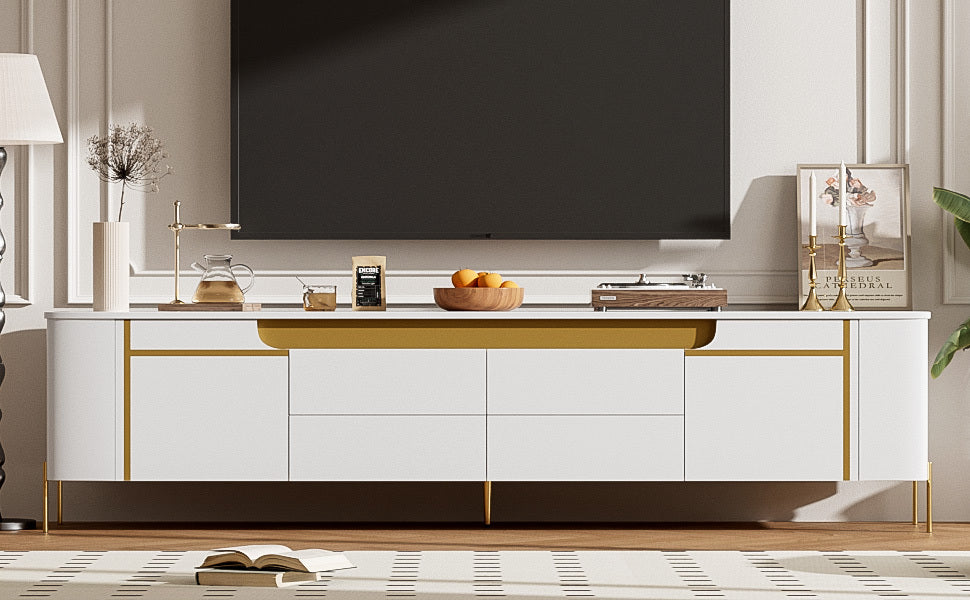 U-Can 74.8'' TV Stand for TVs up to 80 Inches, TV Cabinet with 4 Drawers and 2 Spacious Cabinets, Five Metal Legs for Living room