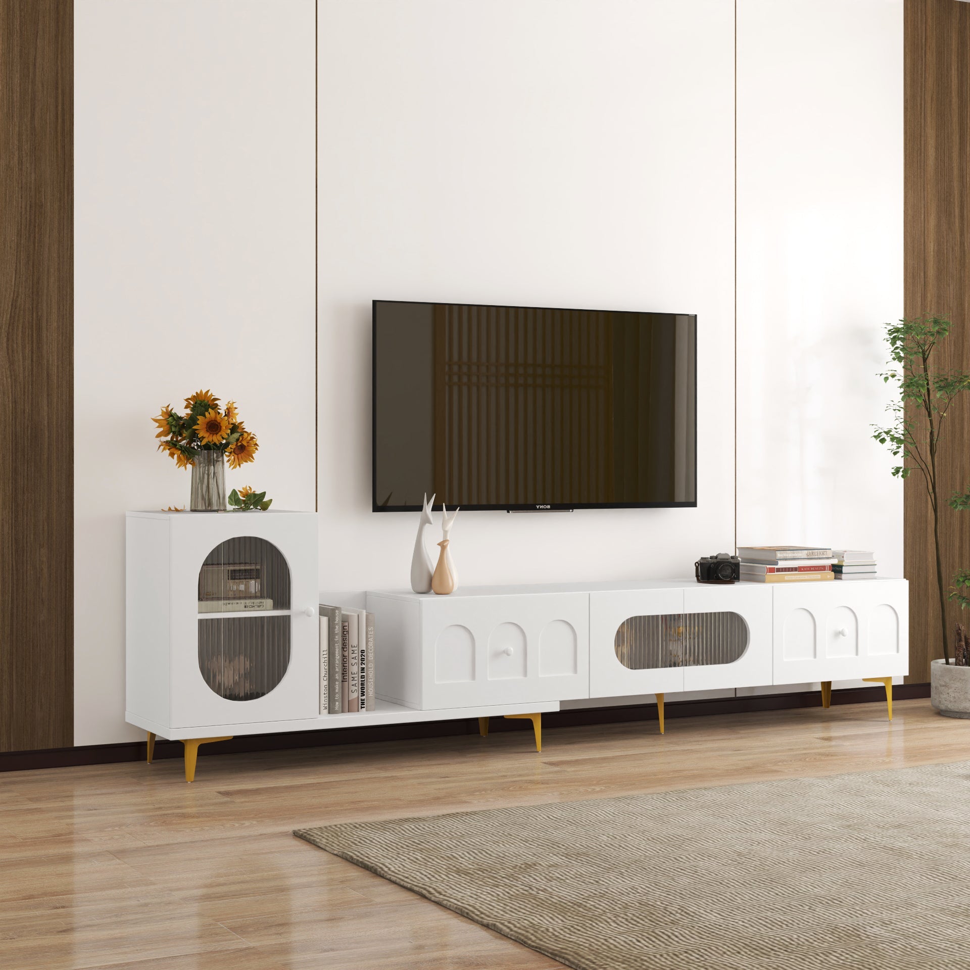 Wood Extendable TV Stand Rectangle Entertainment Center,Media TV Console for Living Room Bedroom