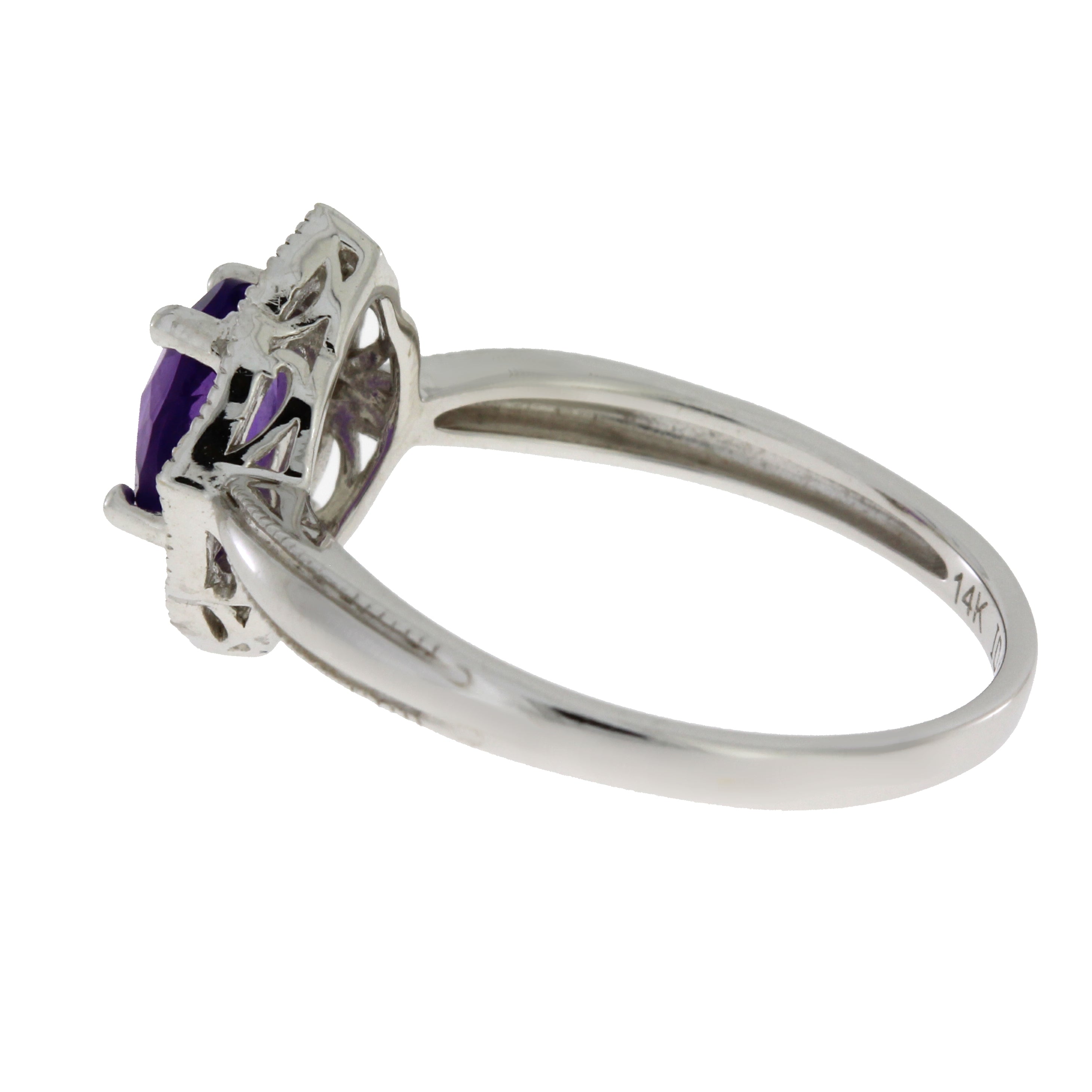 Natural 1.06ct Amethyst Diamond Ring 14KT White Gold