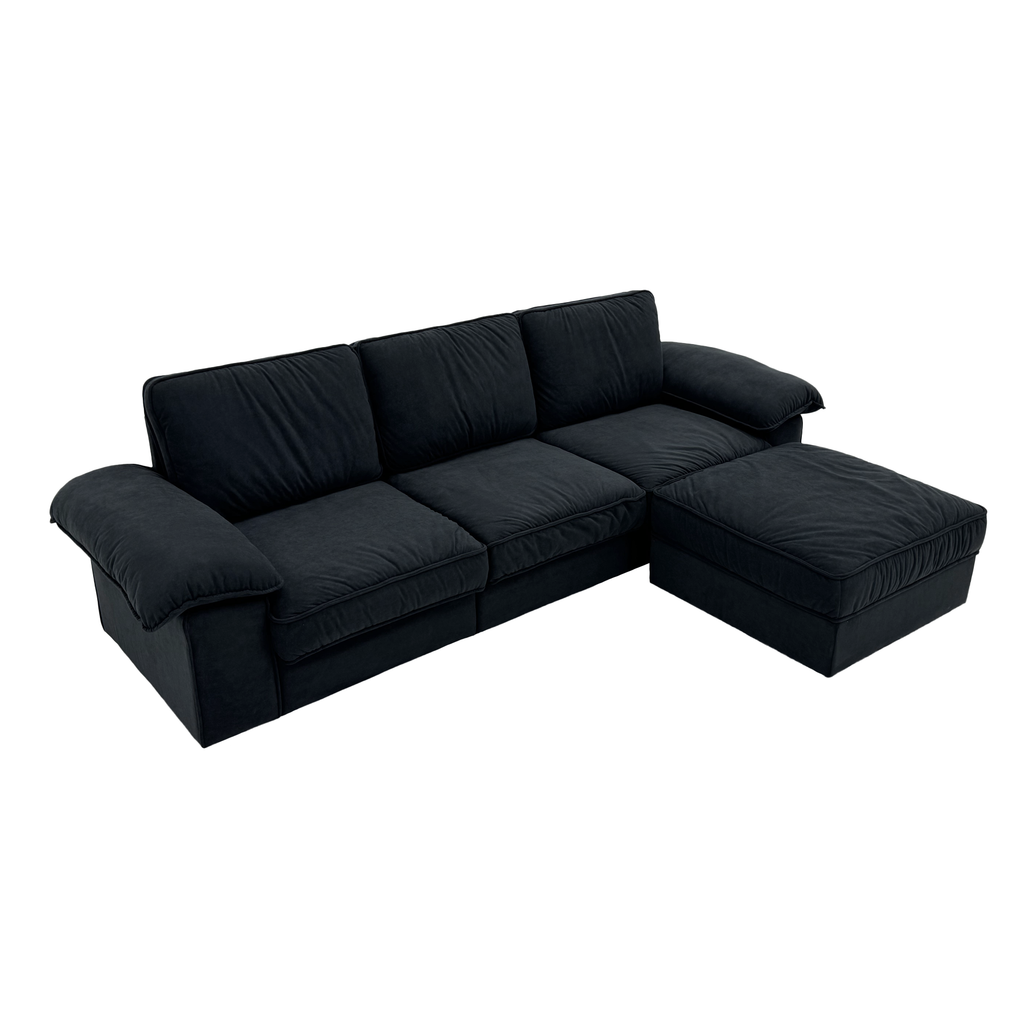 FX-P20M-3S0-BK (3S&Ottoman SOFA)105.5inch Upholstered L-Shaped Sectional Sofa with Storage , Modern Fabric Couch with Deep Cushions, Space-Saving Sofa for Apartment & Living Room