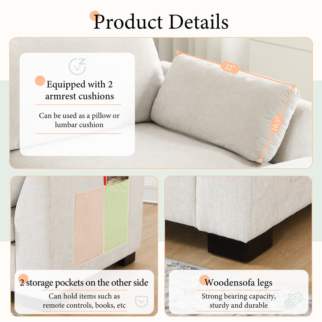 [VIDEO]130' Modular Sectional Sofa, L-Shape with Folding Table and Dual-Port Charging, Side Storage Pockets, 2 Armrest Pillows, Free Movement Ottoman, High Density Foam, Chenille, 5 Seat, 2 Colors