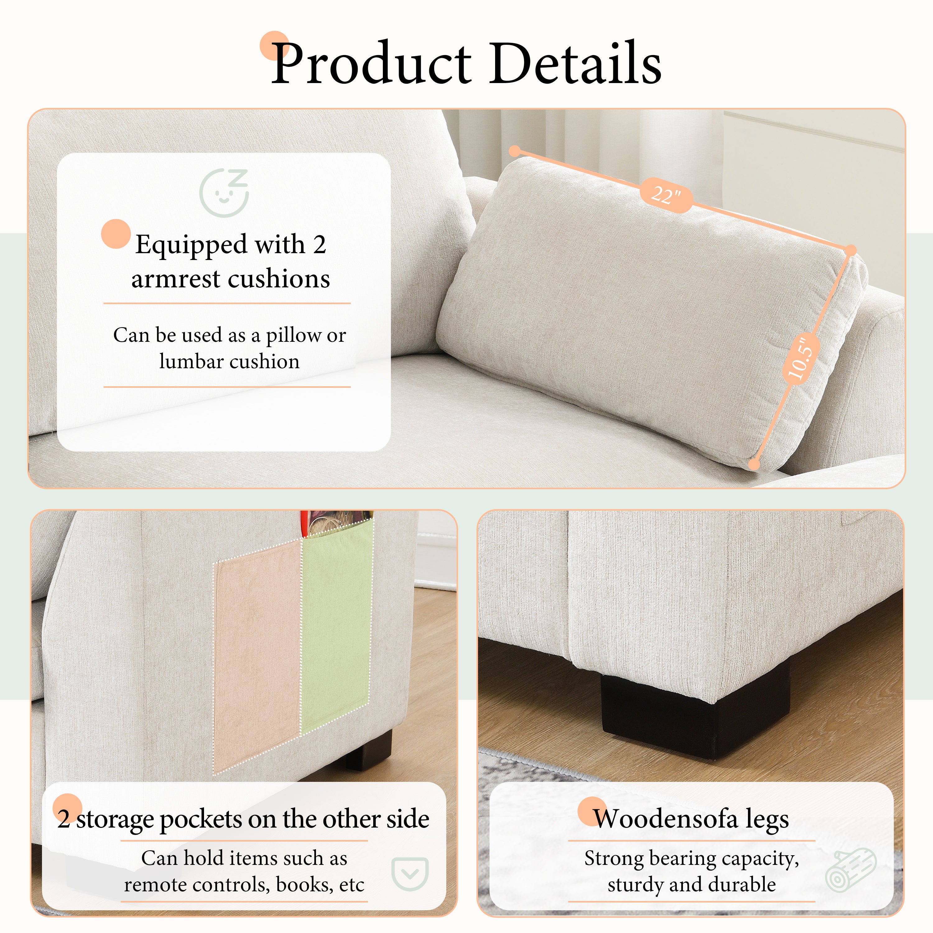 [VIDEO]130' Modular Sectional Sofa, L-Shape with Folding Table and Dual-Port Charging, Side Storage Pockets, 2 Armrest Pillows, Free Movement Ottoman, High Density Foam, Chenille, 5 Seat, 2 Colors