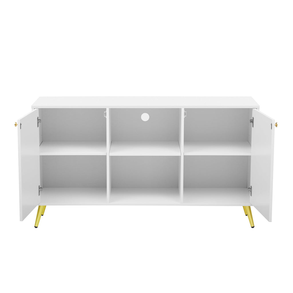 U-Can Modern TV Stand for TVs up to 55 Inches, Entertainment Center Media Console,Adjustable Shelf, Metal Legs, Handles and Anti-tip Device for Living room