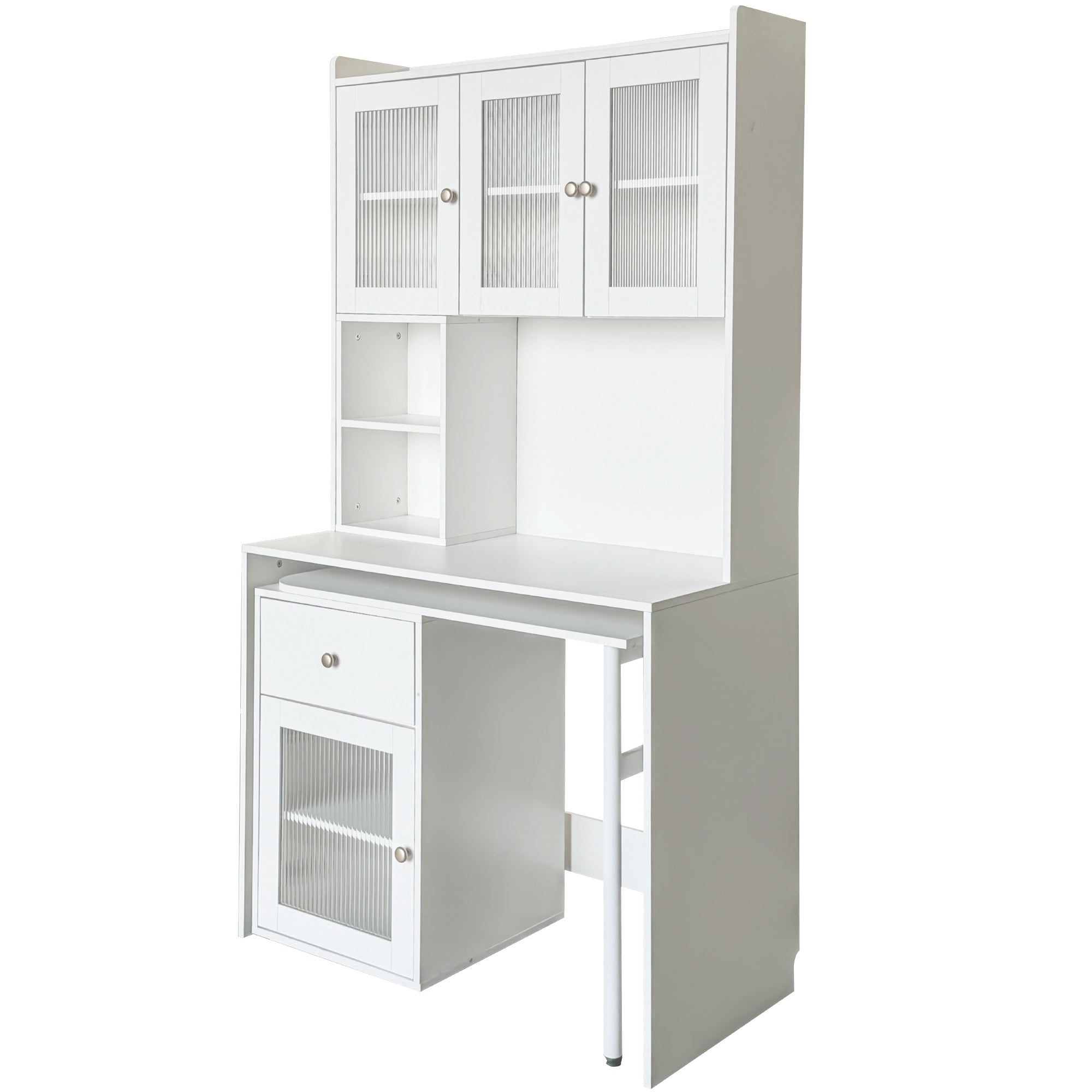 Computer Desk with glass door for Home Office or Study desk,  Bookshelf & Hutch, Computer Desk with 90 Degree Rotating Desktop,Large Working Space