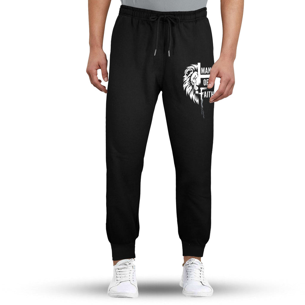 Men's Man of Faith Fleece Black Sweatpants (Made in USA)