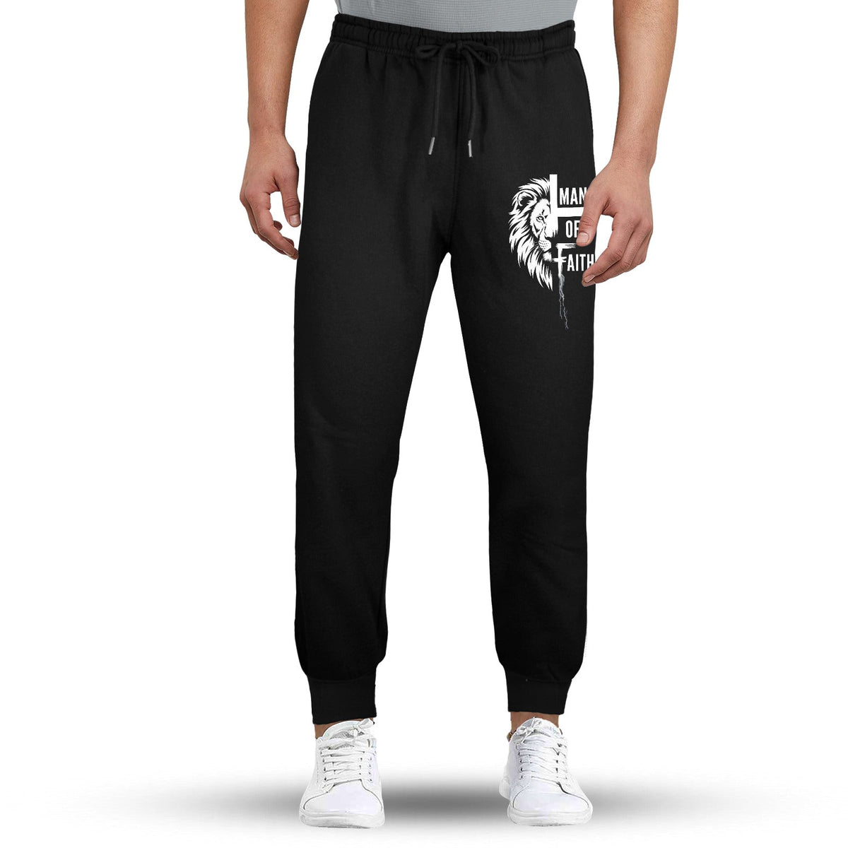 Men's Man of Faith Fleece Black Sweatpants (Made in USA)