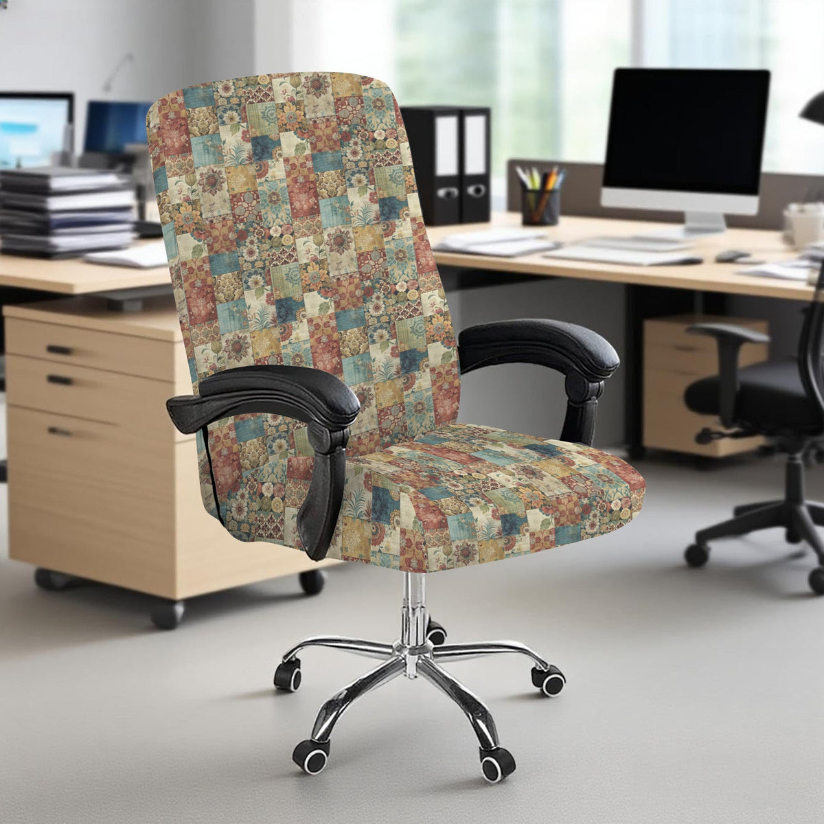 Patchwork Quilt Faux Design Office Chair Cover (Made in USA)