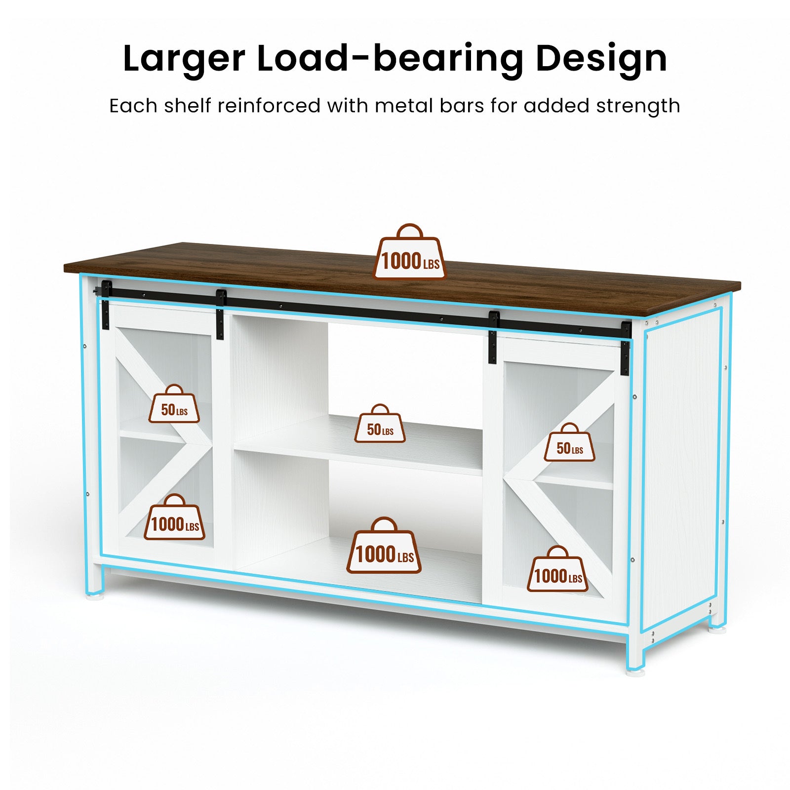 Metal Aquarium Stand with Cabinet for Fish Tank Accessories Storage, 80 Gallon, Turtle/ Reptile Terrariums, White, 58.9'' L x 19.7'' W x 32.6'' H.