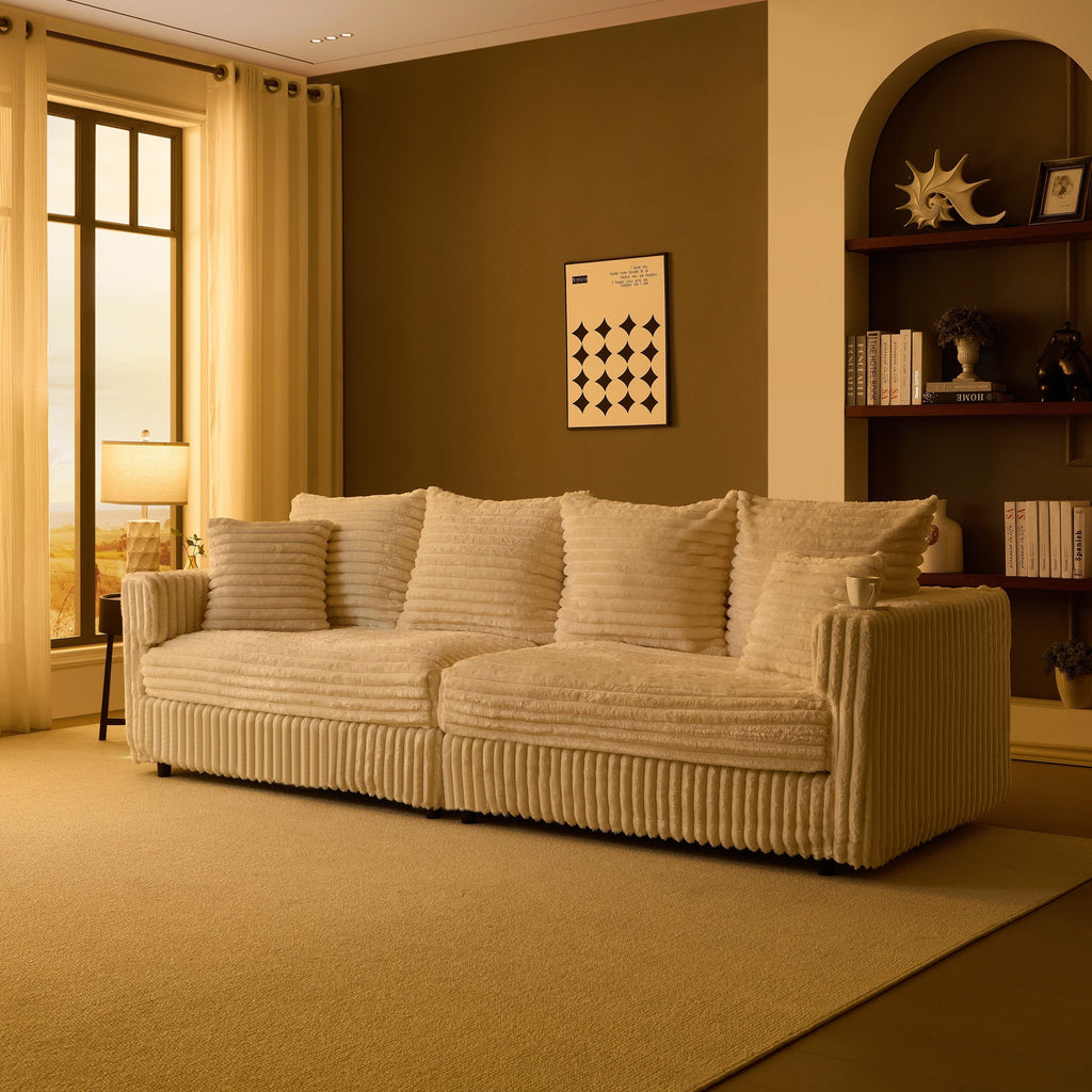 104.3' Plush Corduroy 4-Seat Sofa,Modern Comfy Upholstered Sofa Cloud Couch,Deep Seat Couches with Soft Pillows,Convertible Deep Seat Sofa Lounge Chair for Living Room Bedroom,Apartment,Office