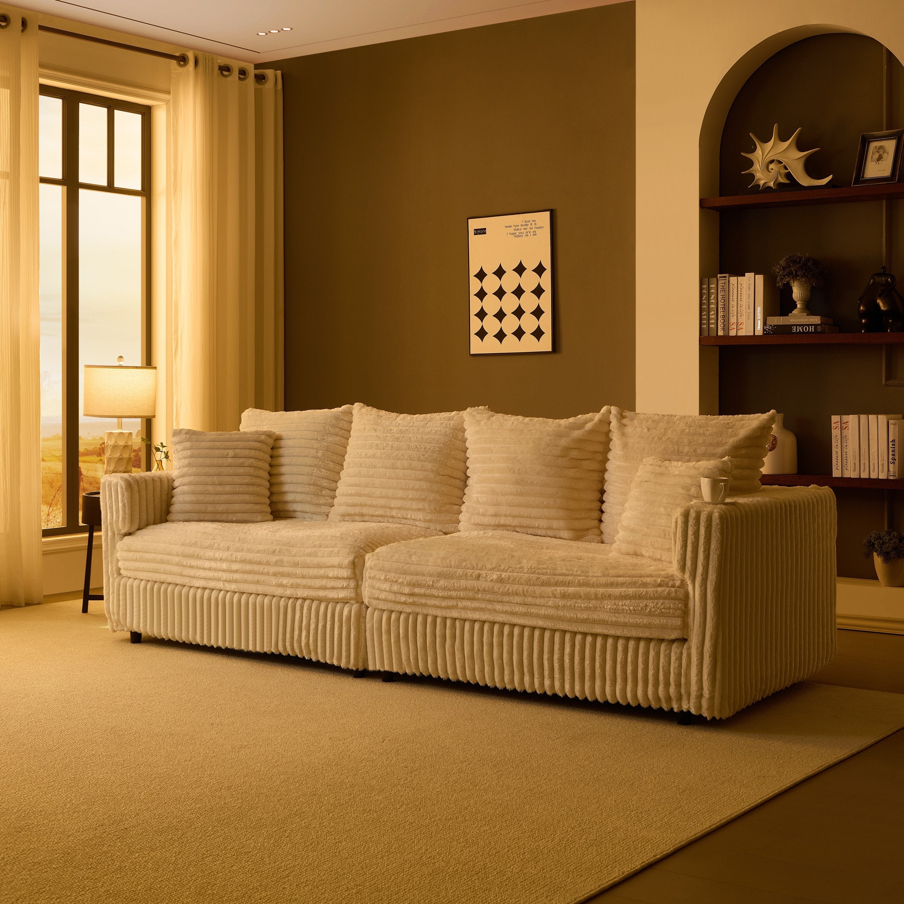 104.3' Plush Corduroy 4-Seat Sofa,Modern Comfy Upholstered Sofa Cloud Couch,Deep Seat Couches with Soft Pillows,Convertible Deep Seat Sofa Lounge Chair for Living Room Bedroom,Apartment,Office