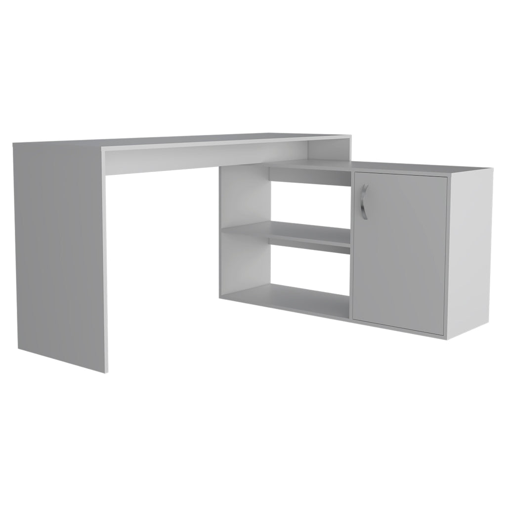 Axis Modern L-Shaped Computer Desk with Open & Closed Storage -White