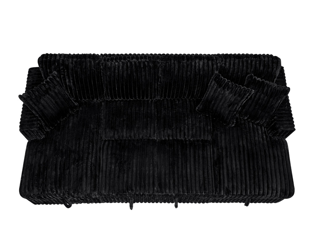 U Shaped Sleeper Sofa, 122 inch Overisze - 2 in 1 Pull Out Bed, Sectional Sleeper Sofa with Double Storage Chaise for Living Room, Rabbit plush Corduroy Fabric Couch, Black